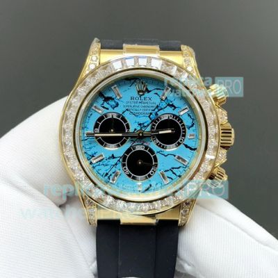 FH Factory Swiss Rolex 4131 Daytona Gain Weight Watch Turquoise Blue Dial with Baguettes